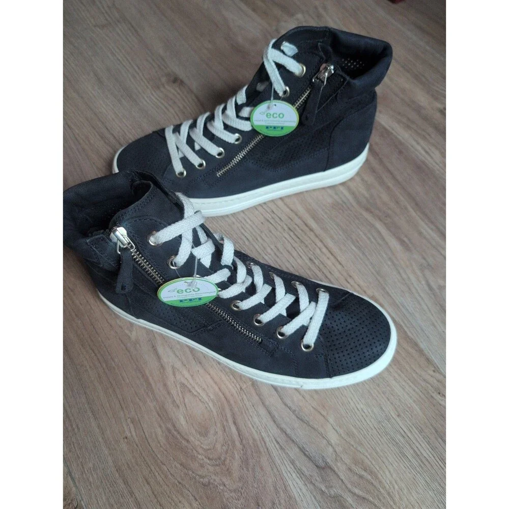 Paul Green Mac High Top Navy Suede Sneakers Womens 7 Lightweight Comfort
